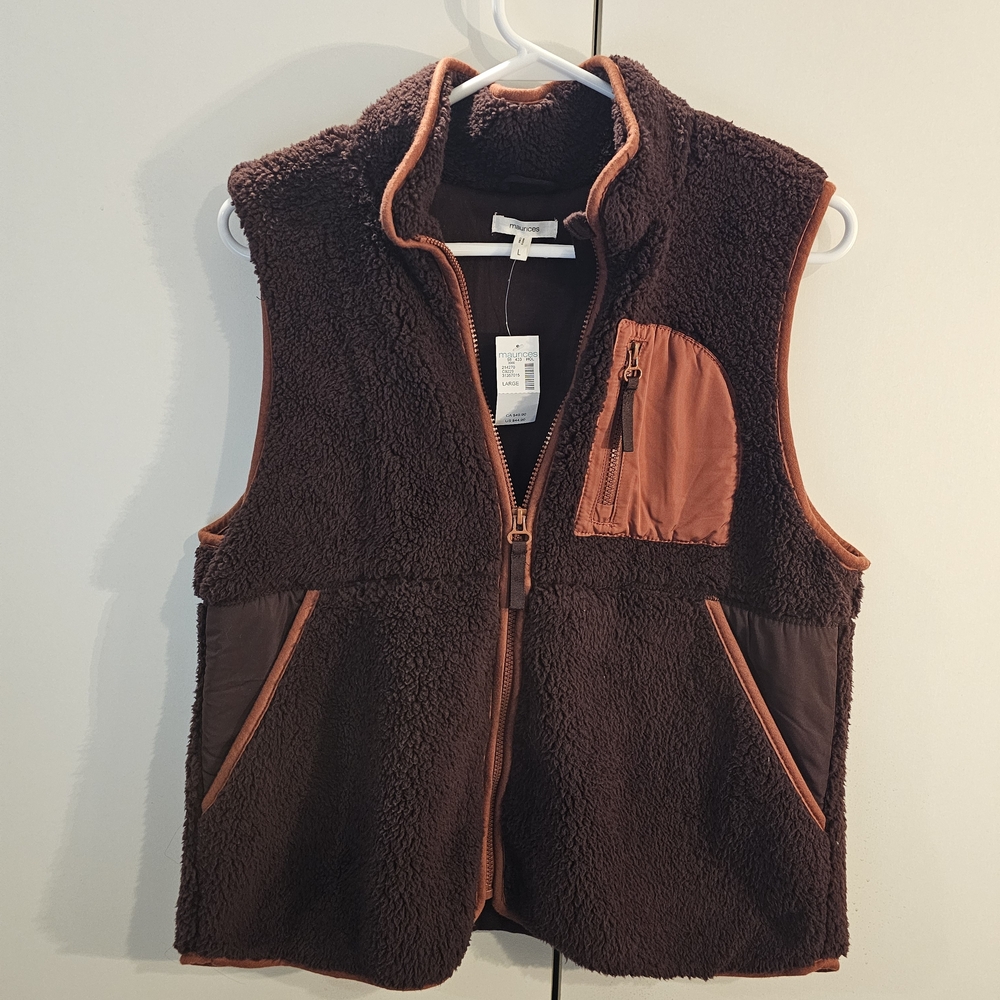 Maurices Brown and Orange Sherpa Vest